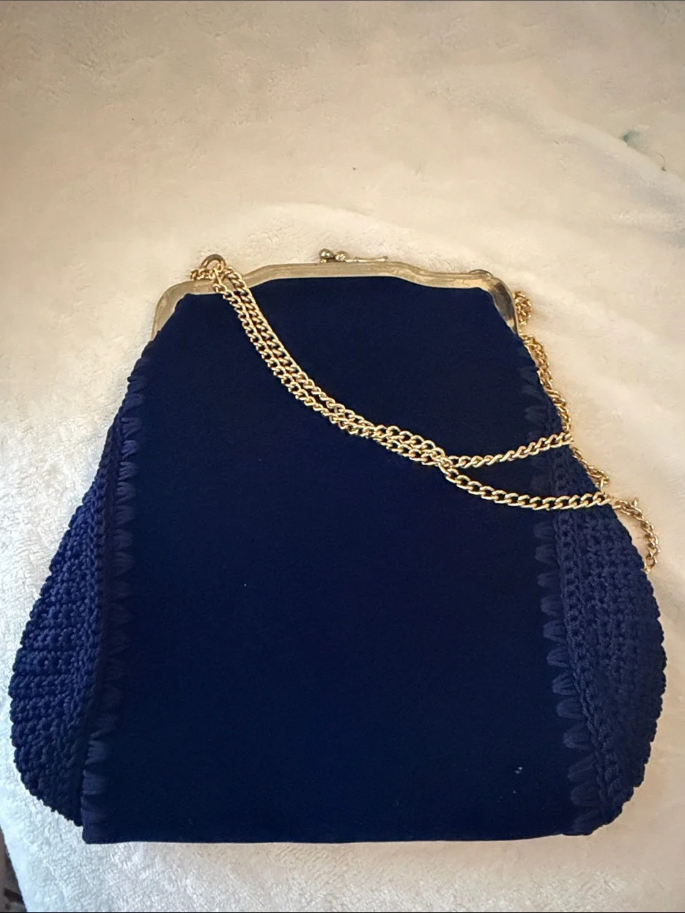 Vintage Navy Chain-Handle Women's Evening Bag